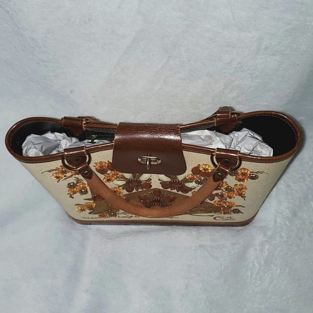 Vtg Collins of Texas Treasured Thoughts Classic Jeweled Tote Bag - Picture 9 of 16
